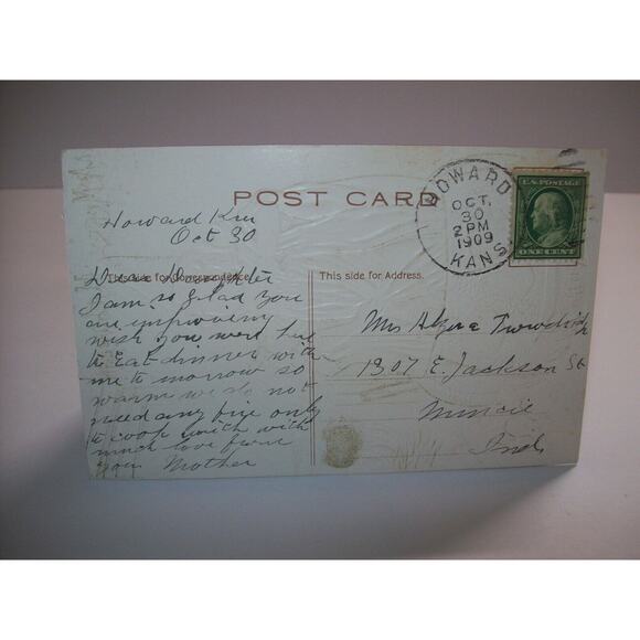 Halloween Fantasy Postcard Sanders Original Embossed Witch Howard Kansas 1909 - Picture 4 of 5